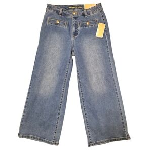 Michael Kors Selma Cropped High-Rise Wide Leg Blue Denim Jeans Size 4 NWT